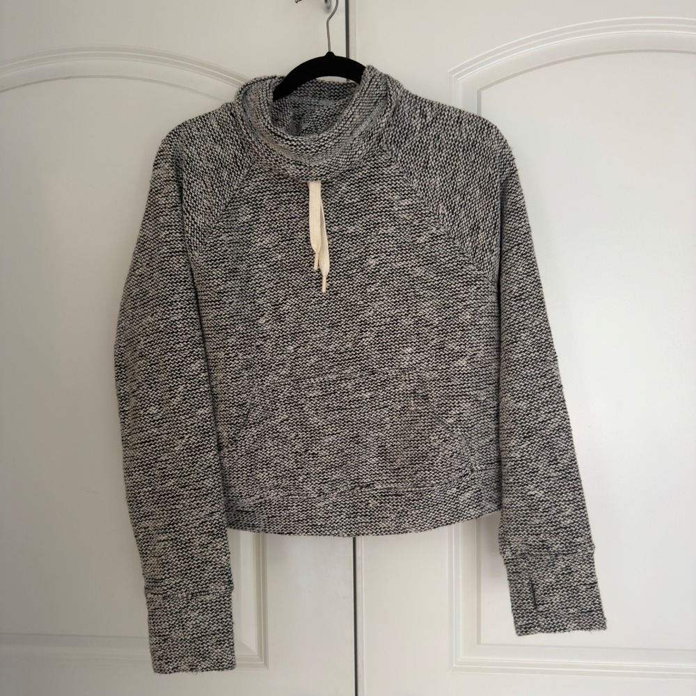 OFFLINE by Aerie Women Black White Marled Funnel Neck Thumbhole Sweater Small